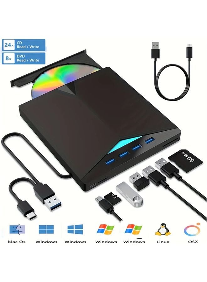 Black External USB 3 0 CD DVD Drive 7 in 1 Burner Plug Play for PC Laptop Mac - Image 3
